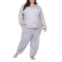 White Mark Womens Round Neck Long Sleeve 2-pc. Plus Pajama Sets