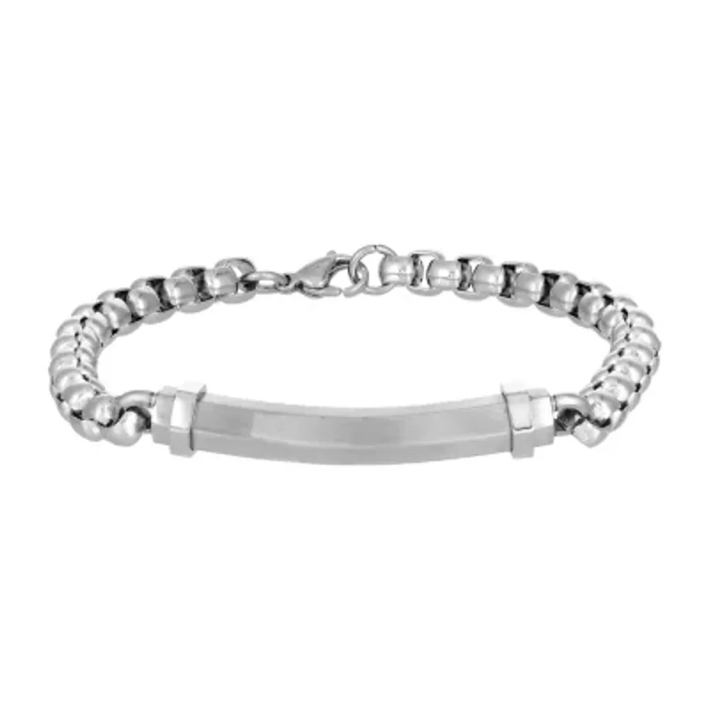 Mens Stainless Steel 8 1/2 Inch Solid Box Chain Bracelet