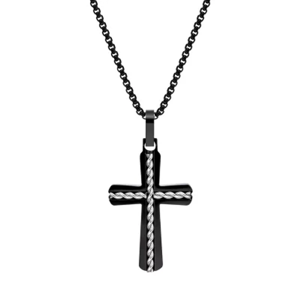 Mens Sterling Silver Cross 24 Inch Pendant Necklace