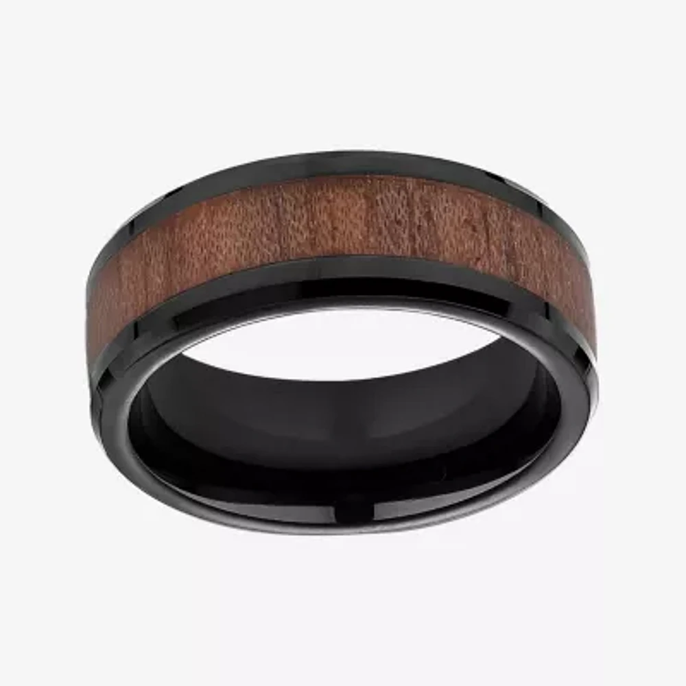 Mens Comfort Fit 8mm Black Cobalt with Rosewood Inlay Wedding Band