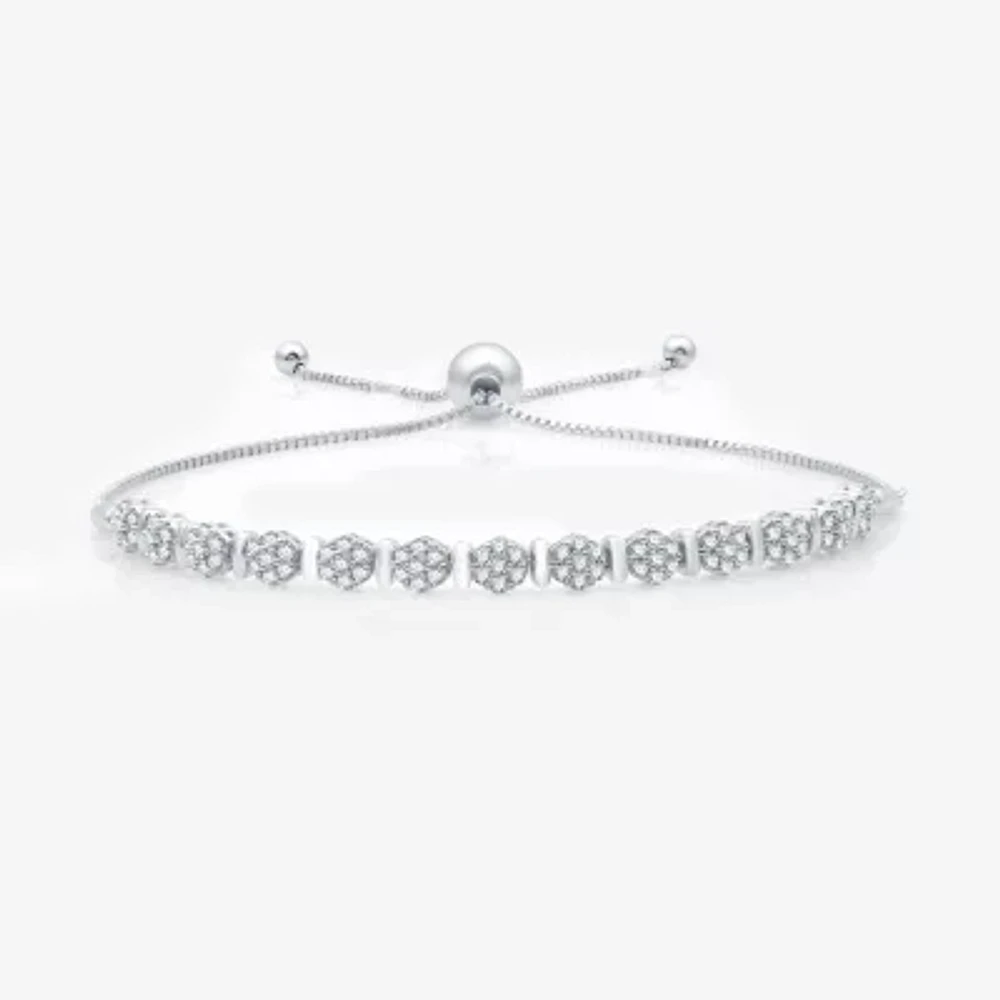 Diamond Blossom Womens 1 CT. T.W. Natural White Diamond Sterling Silver Bolo Bracelet
