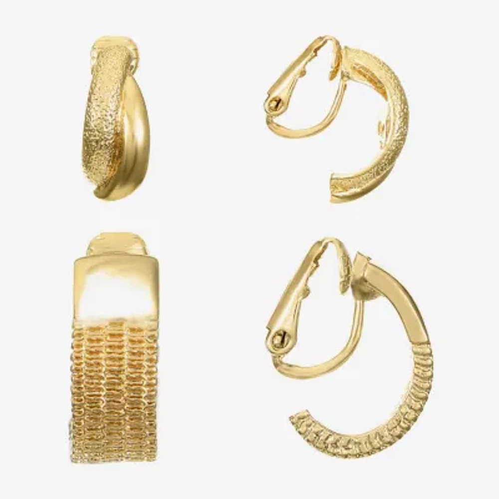 Monet Jewelry Gold Tone Clip On Huggie Womens 2 Pair Earring Set