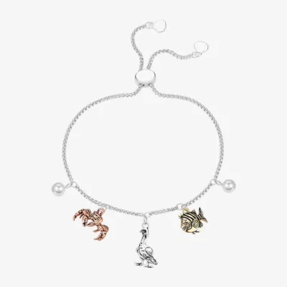 Disney Classics Womens White Simulated Pearl 14K Gold Over Brass 14k Rose Gold Over Brass Ariel Princess The Little Mermaid Bolo Bracelet