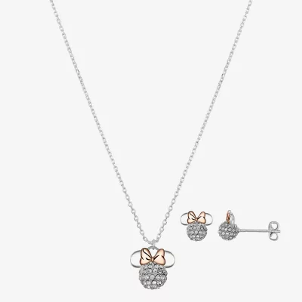 Disney Classics Womens Crystal 14k Rose Gold Over Brass Pure Silver Over Brass Bow Minnie Mouse 2-pc. Jewelry Set