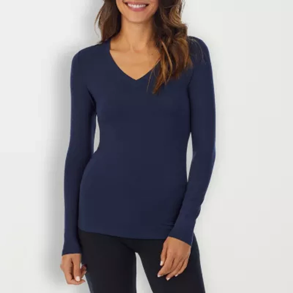 Cuddl Duds Womens Softwear V-Neck-Tall V Neck Long Sleeve Thermal Shirt