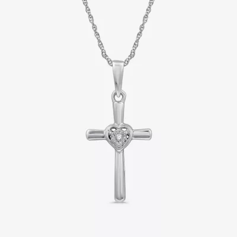 Yes Womens Diamond Accent Natural White Diamond Sterling Silver Cross 18 Inch Pendant Necklace