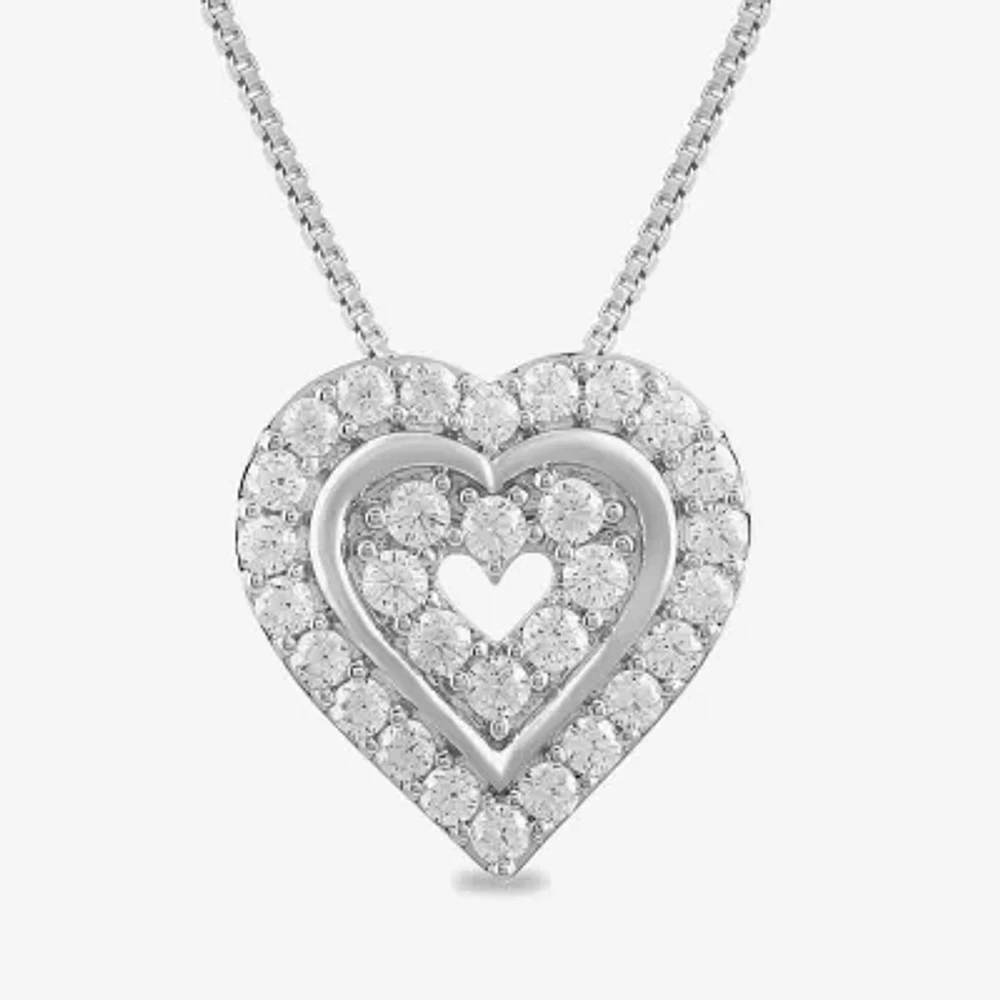 Womens 1/ CT. T.W. Lab Grown White Diamond Sterling Silver Heart 18 Inch Pendant Necklace