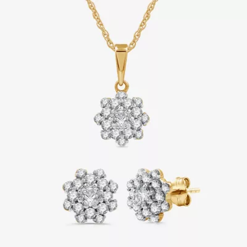 Diamond Blossom Womens 1 CT. T.W. Lab Grown White Diamond Flower Pendant Necklace Set