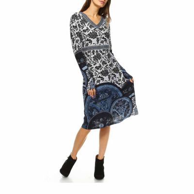 White Mark Naarah Womens Long Sleeve Embroidered Sweater Dress