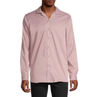 J. Ferrar Satin Mens Long Sleeve Cuffed Sleeve Slim Fit Button-Down Shirt