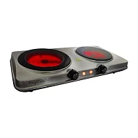 MegaChef. Portable 2-Burner Sleek Steel Hot Plate With Temperature Control Electric Burner