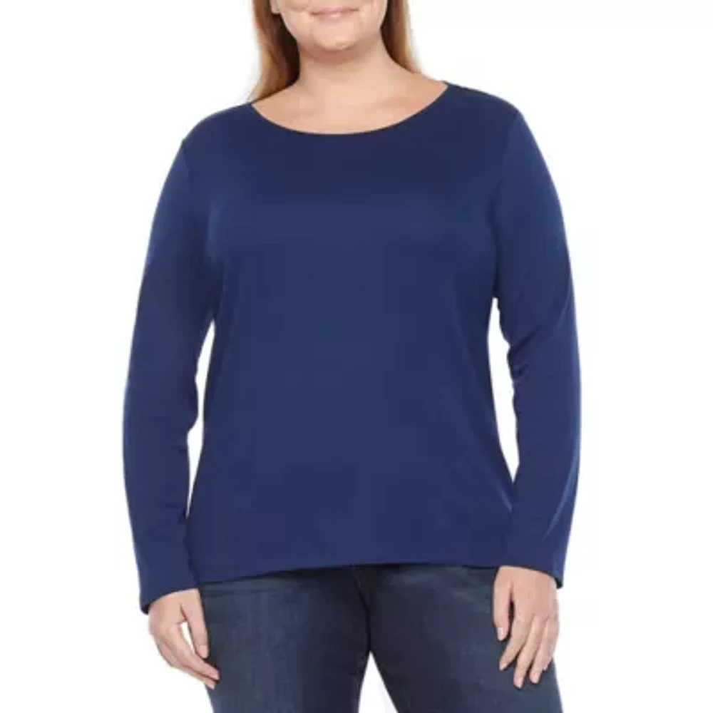 Liz Claiborne Womens Plus Crew Neck Long Sleeve T-Shirt
