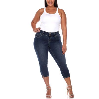 White Mark Womens Stretch Fabric Slim Mid Rise Skinny Fit Plus Capri Pant
