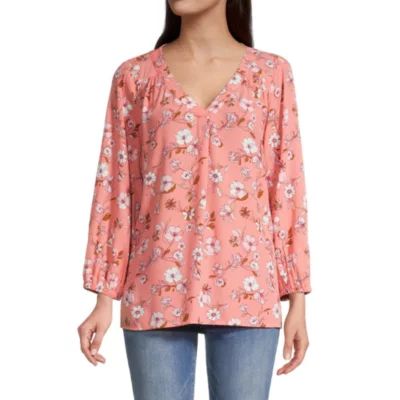 St. John's Bay Womens V Neck 3/4 Sleeve Blouse