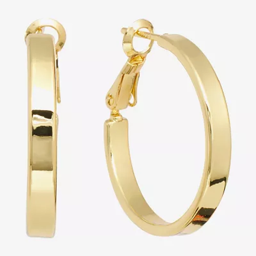 Silver Reflections Womens 24K Gold Over Brass 26mm Hoop Earrings