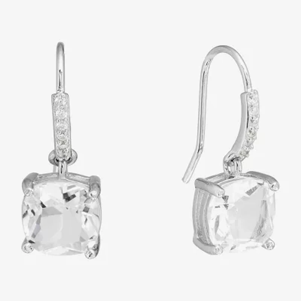 Silver Treasures Womens Crystal Sterling Silver Drop Earrings
