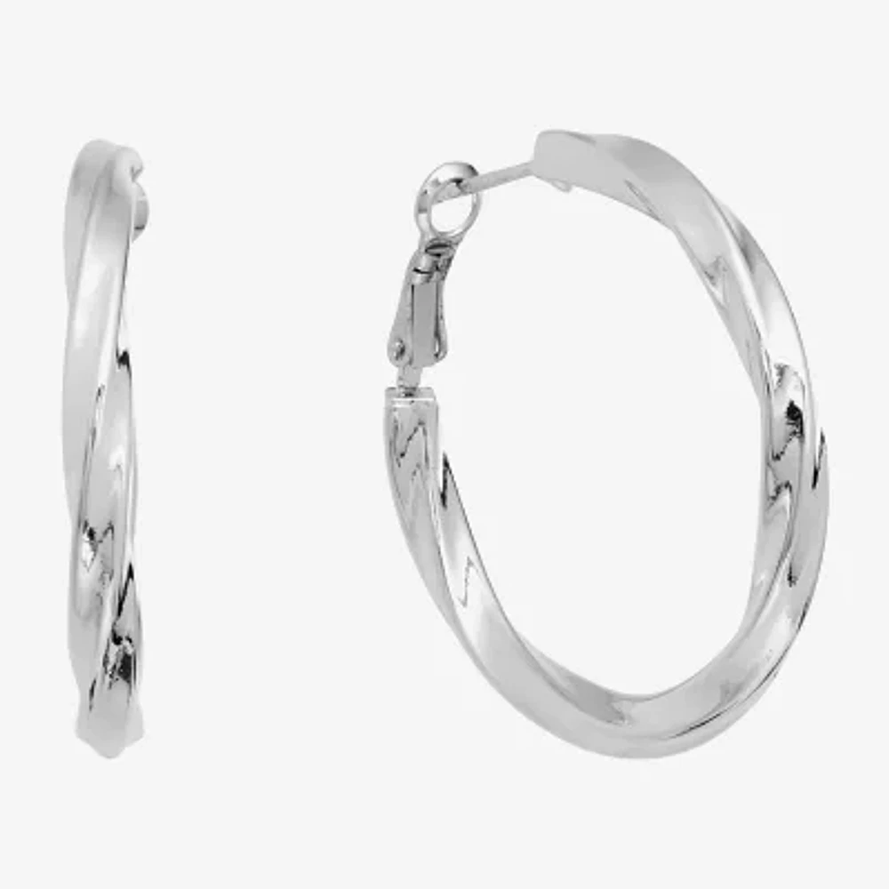 Silver Reflections Twisted Womens 37mm Hoop Earrings
