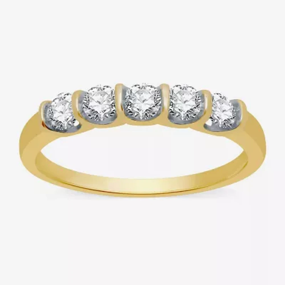 (H-I / I1) Womens 1/2 CT. T.W. Lab Grown White Diamond 10K Gold 5-Stone Anniversary Band