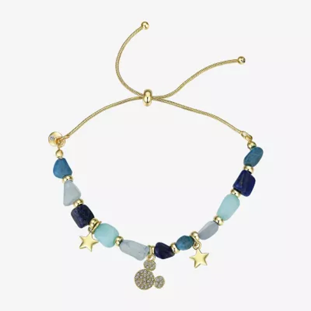 Disney Classics Womens Blue Quartz 14K Gold Over Brass Star Mickey Mouse Bolo Bracelet