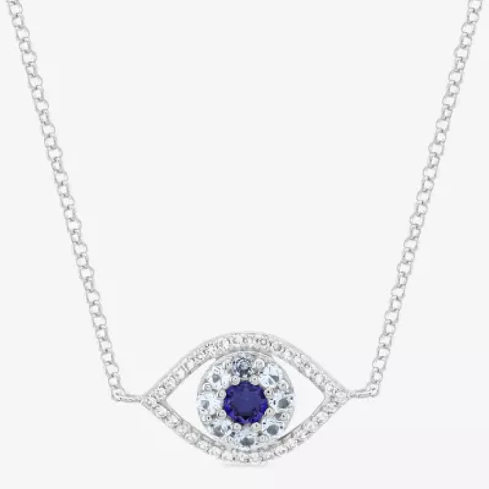 Womens Lab Created Blue Ceylon Sapphire Sterling Silver Evil Eye 18 Inch Pendant Necklace