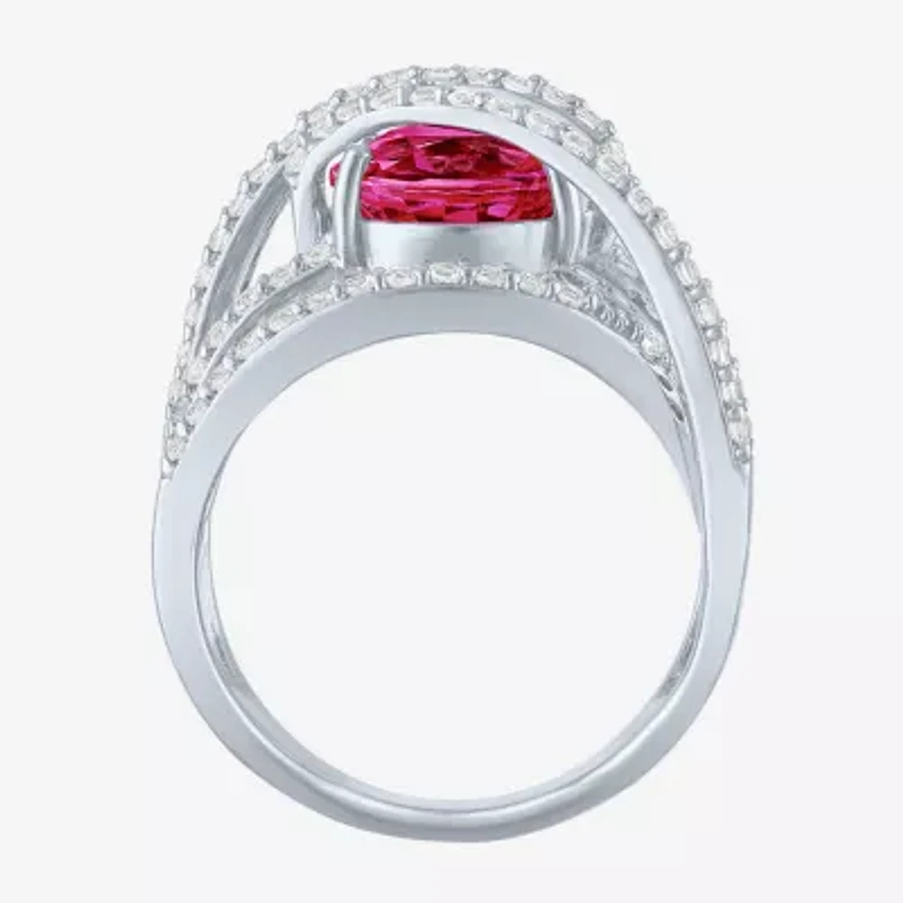 Womens Lab Created Red Ruby Sterling Silver Cocktail Ring