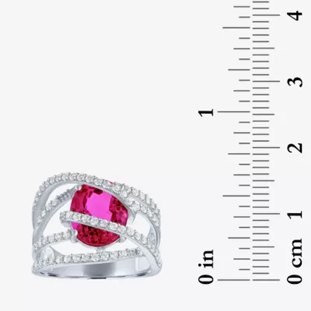 Womens Lab Created Red Ruby Sterling Silver Cocktail Ring
