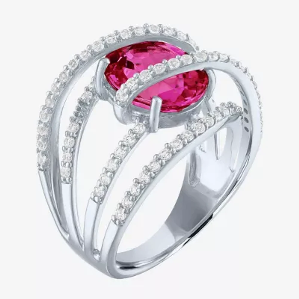 Womens Lab Created Red Ruby Sterling Silver Cocktail Ring