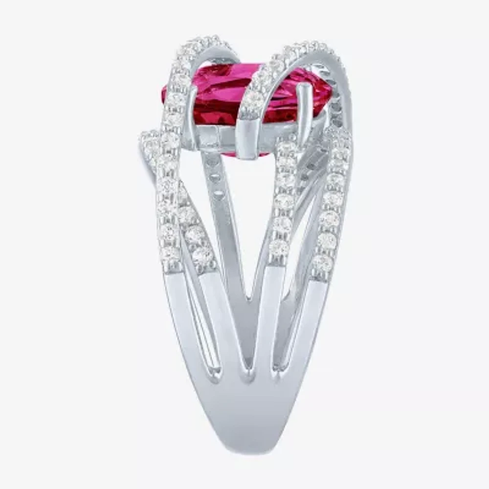 Womens Lab Created Red Ruby Sterling Silver Cocktail Ring