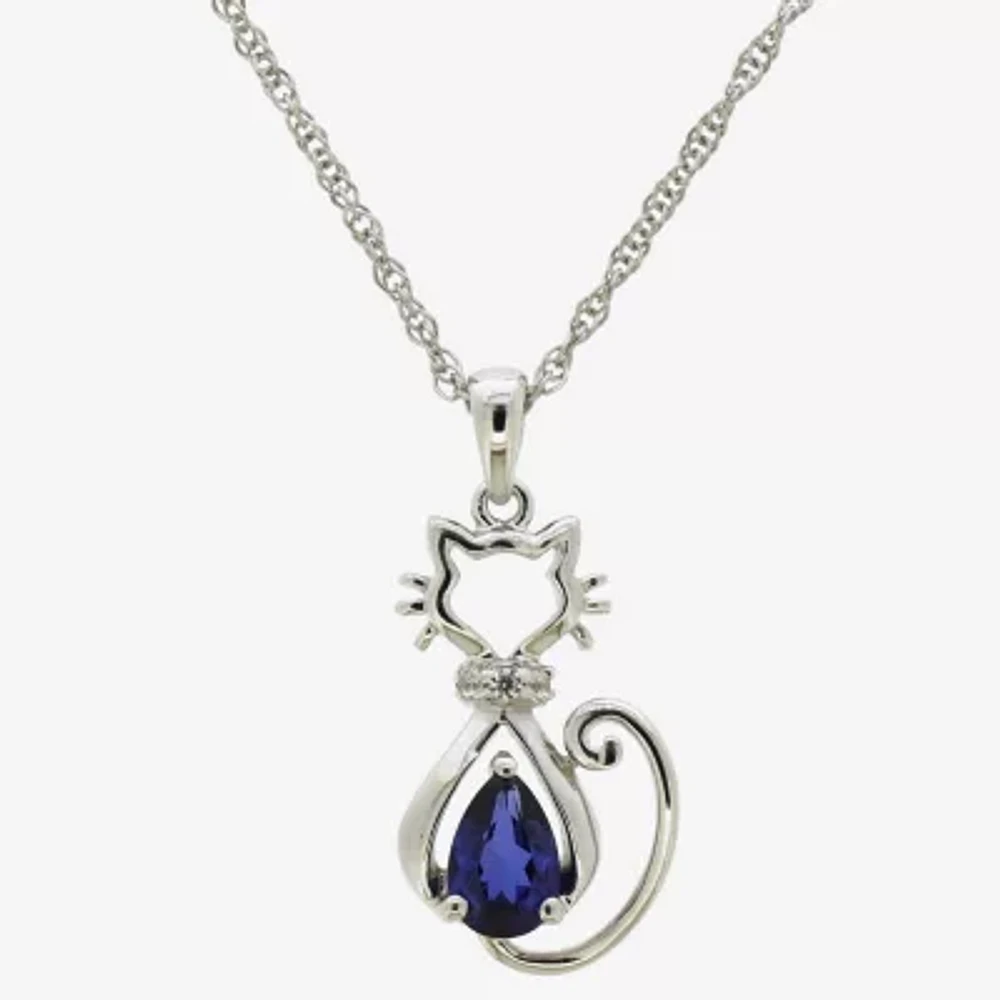 Womens Lab Created Blue Ceylon Sapphire Sterling Silver 18 Inch Pendant Necklace