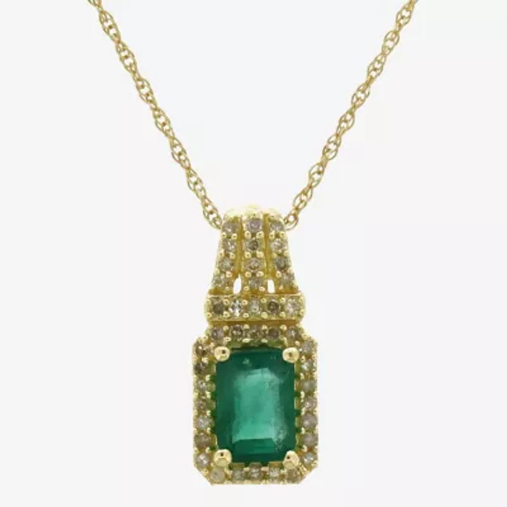 Womens Genuine Green Emerald 10K Gold 18 Inch Pendant Necklace