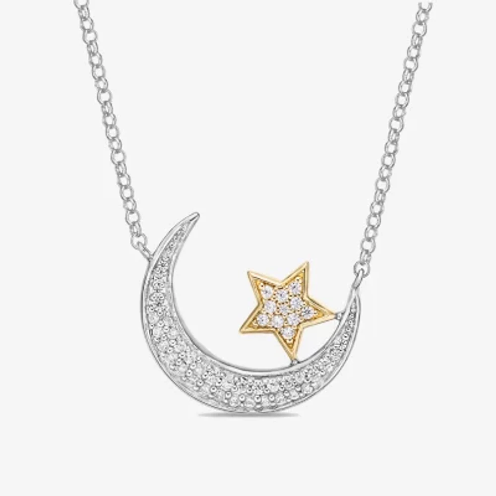 Womens 1/5 CT. Natural White Diamond 10K Two Tone Gold Star 18 Inch Pendant Necklace