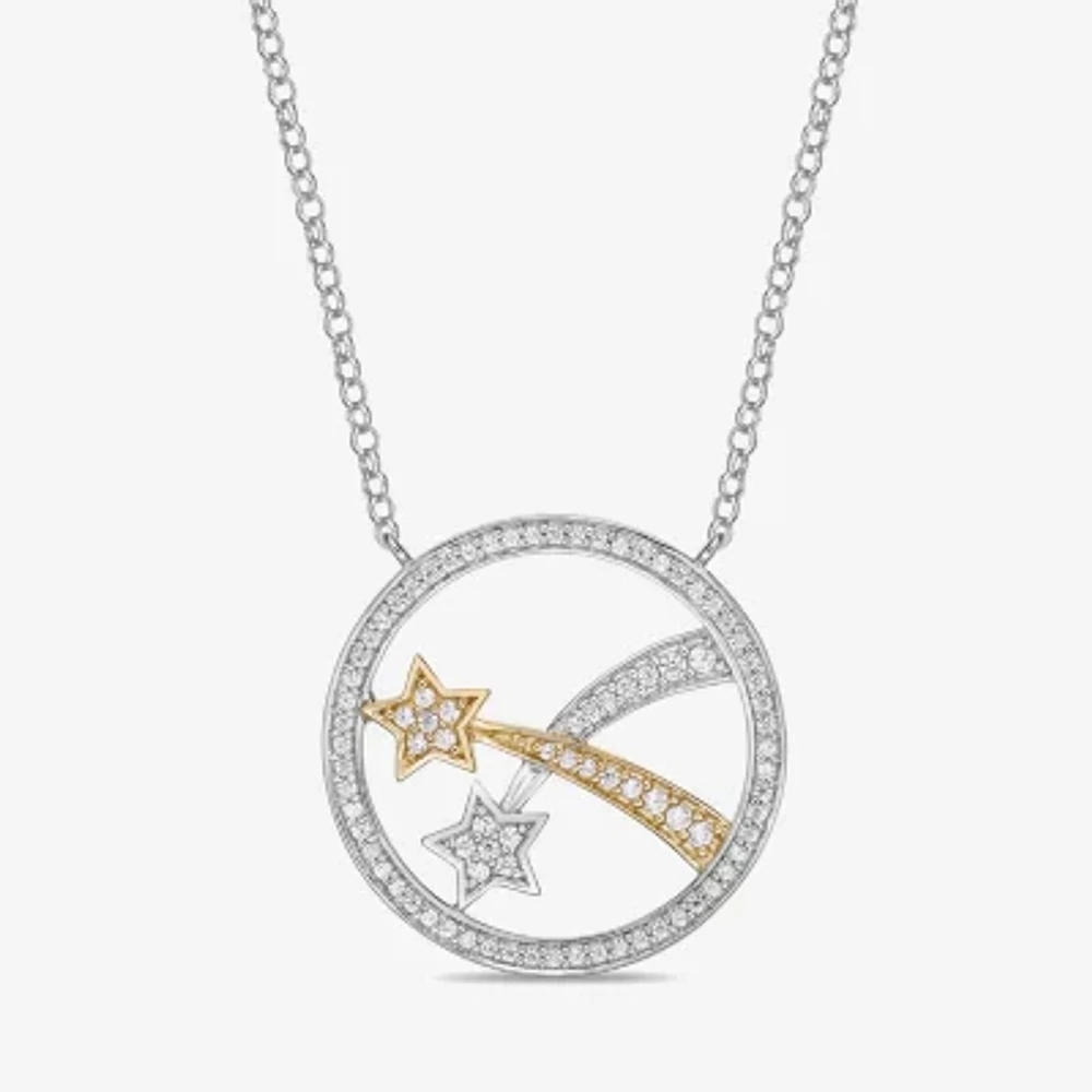 Womens 1/3 CT. T.W. Natural White Diamond 10K Two Tone Gold Star 18 Inch Pendant Necklace