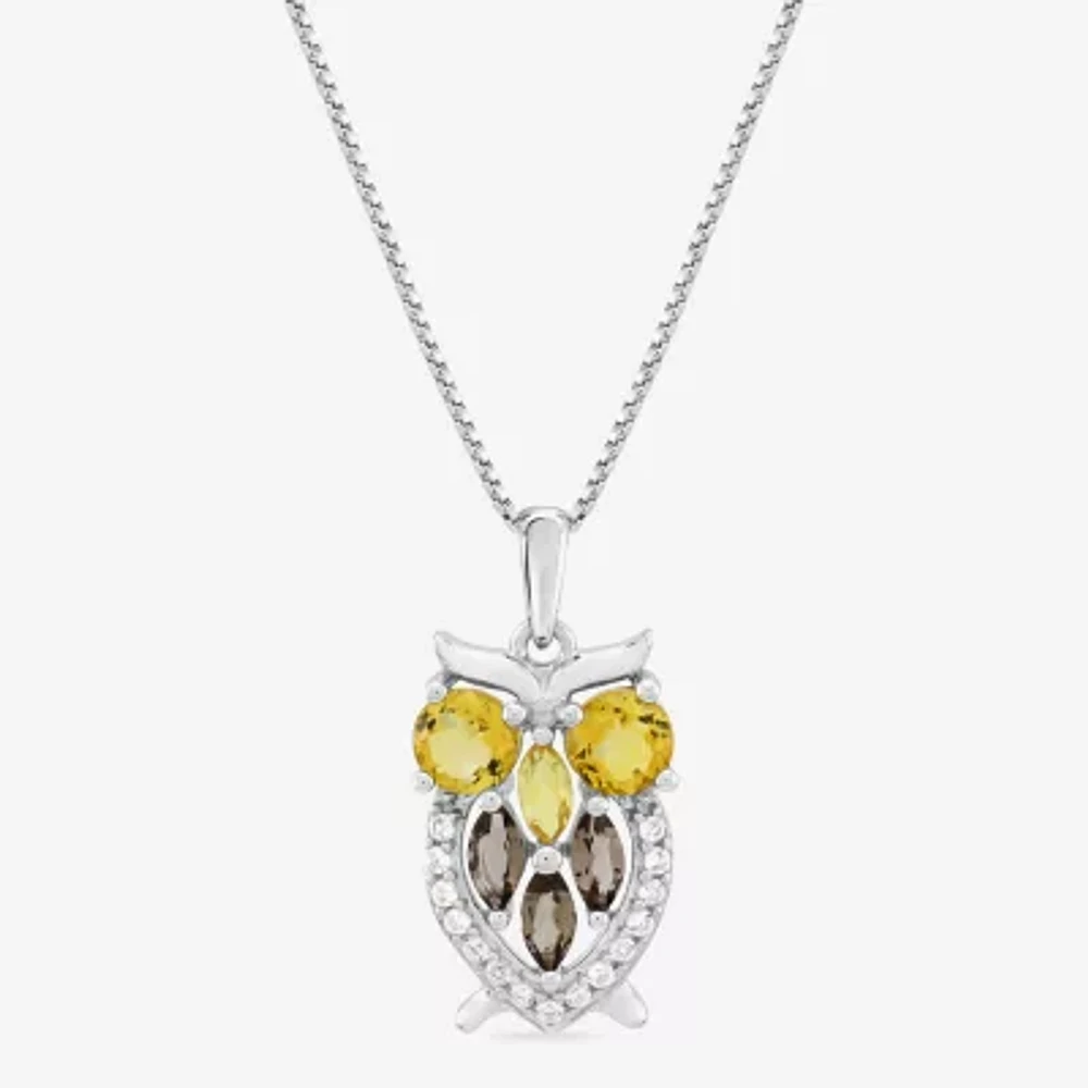 "Owl" Womens Genuine Yellow Citrine Sterling Silver 18 Inch Pendant Necklace