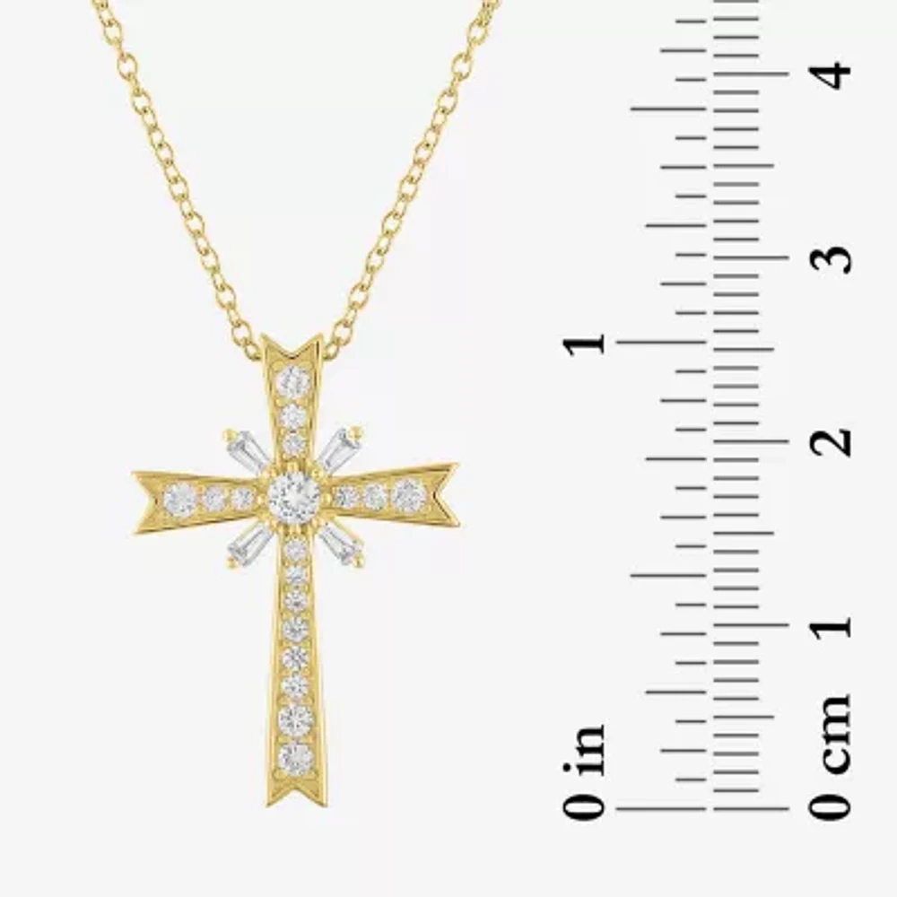 Yes, Please! Womens Lab Created White Sapphire 14K Gold Over Silver Cross 18 Inch Pendant Necklace