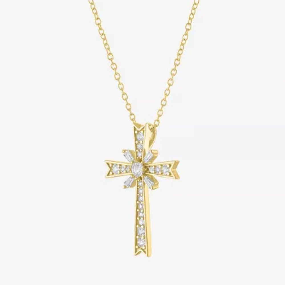 Yes, Please! Womens Lab Created White Sapphire 14K Gold Over Silver Cross 18 Inch Pendant Necklace