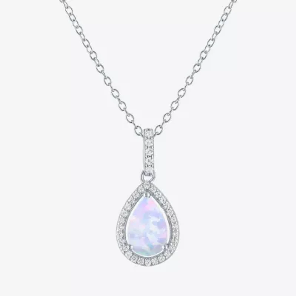 Yes, Please! Womens Lab Created White Opal Sterling Silver Pear 18 Inch Pendant Necklace
