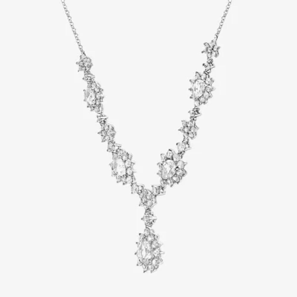DiamonArt® Cubic Zirconia Sterling Silver Cluster Drop Necklace