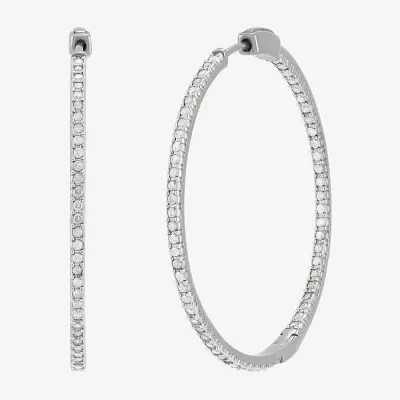 Limited Quantities! Womens 1 CT. T.W. Natural White Diamond Sterling Silver 40.8mm Hoop Earrings