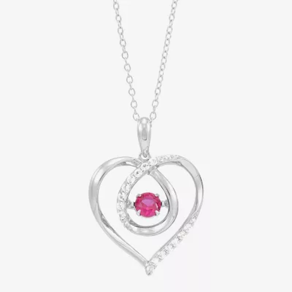 Limited Quantities! Womens Lab Created Red Ruby Sterling Silver Heart 18 Inch Pendant Necklace