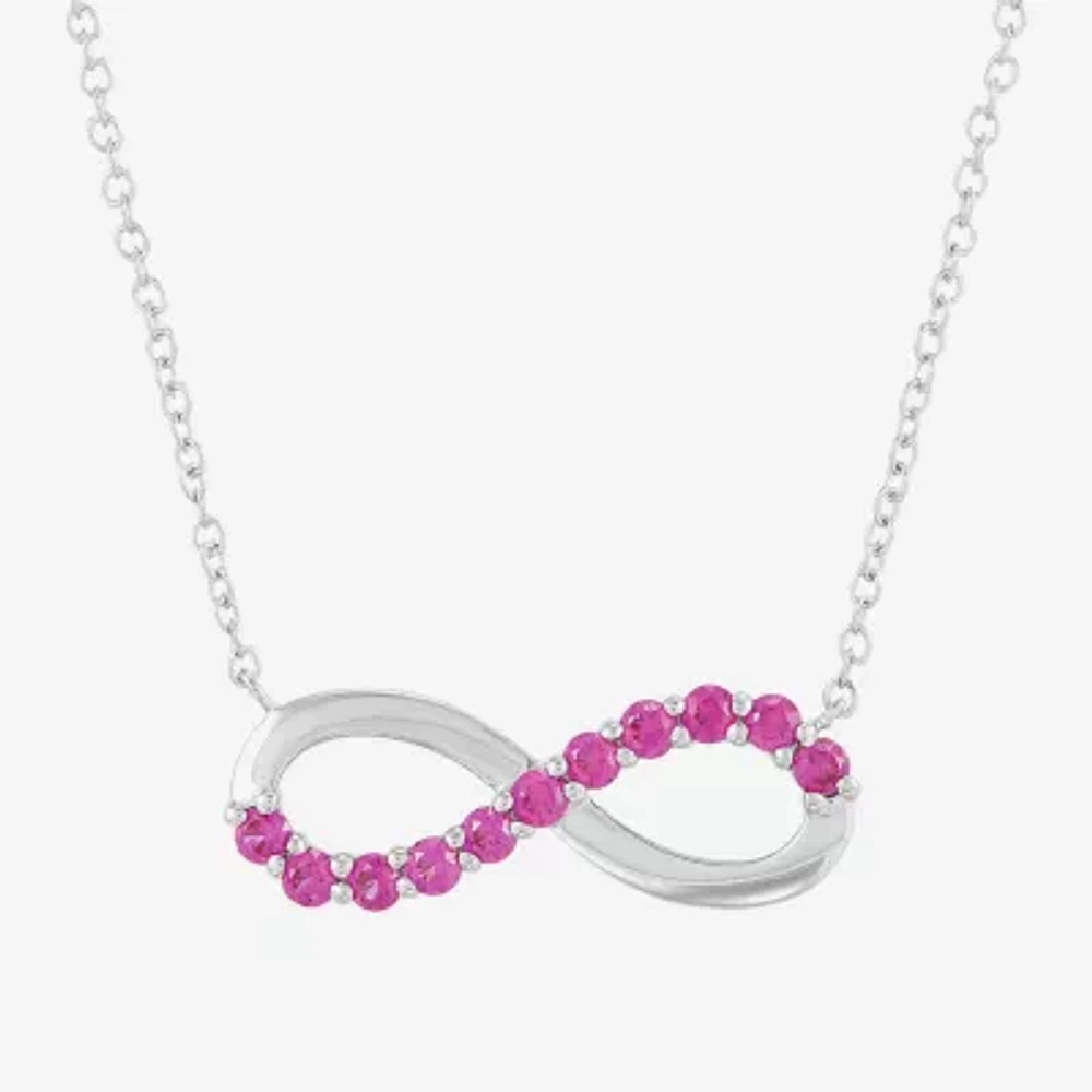 Womens Lab Created Red Ruby Sterling Silver Infinity 17 1/2 Inch Pendant Necklace