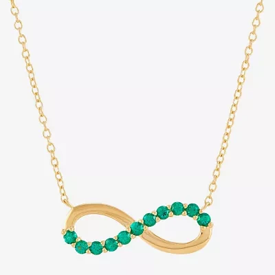 Limited Quantities! Womens Lab Created Green Emerald 14K Gold Over Silver Infinity 17 1/2 Inch Pendant Necklace