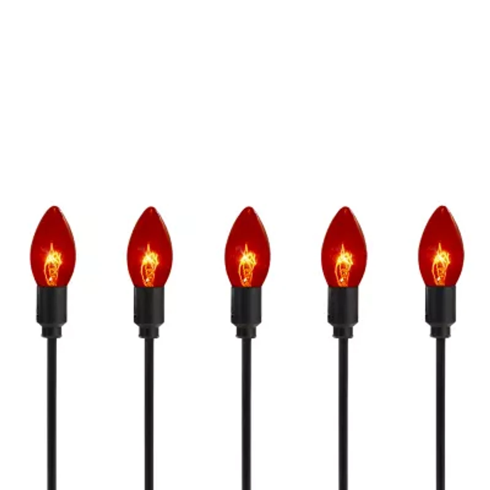 Set of 10 Orange C9 Bulb Halloween Pathway Markers - 8.75' Black Wire