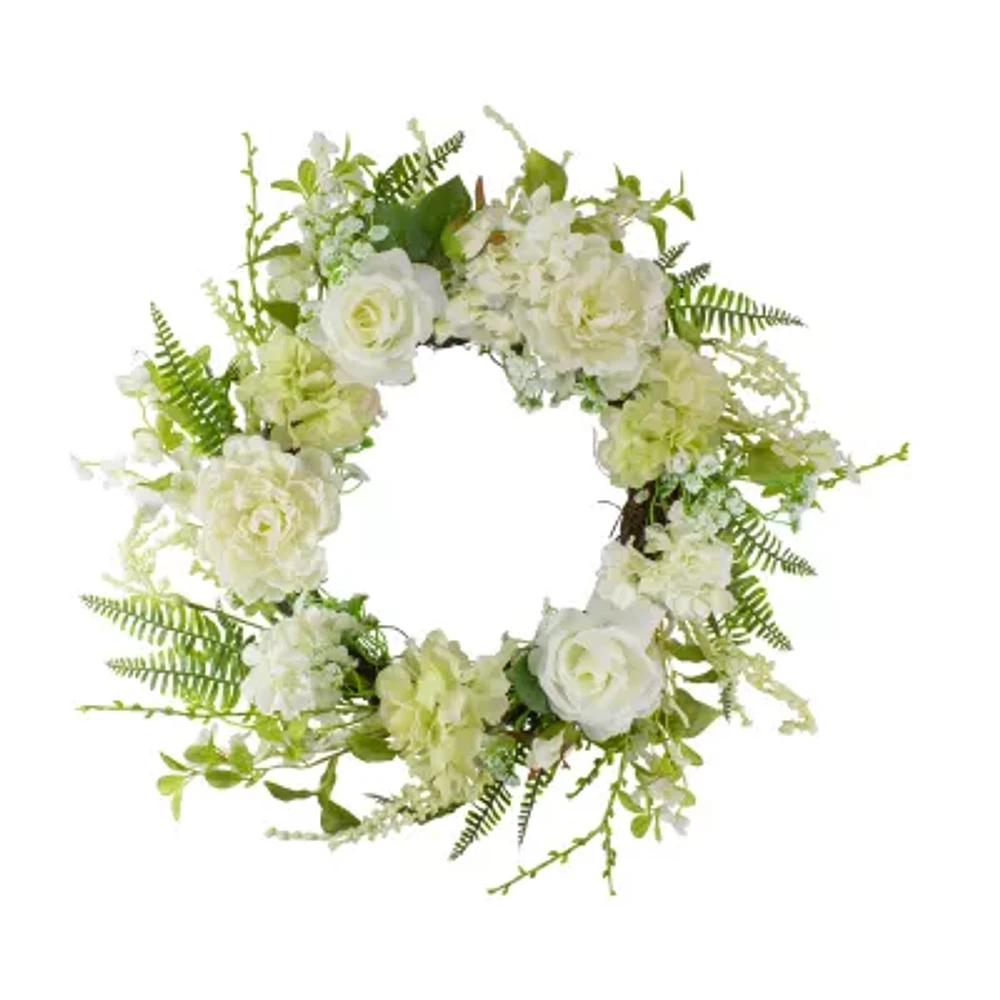 Northlight 24in Peony And Rose Spring Wreath