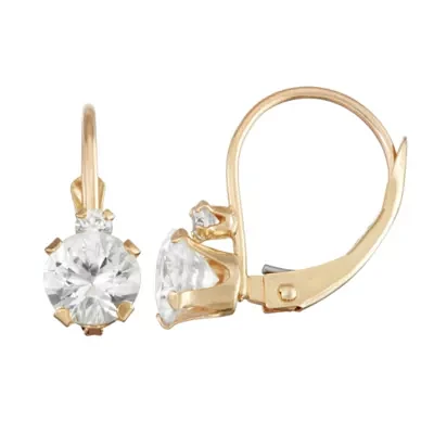 Womens Lab Created White Sapphire 10K Gold Drop Earrings