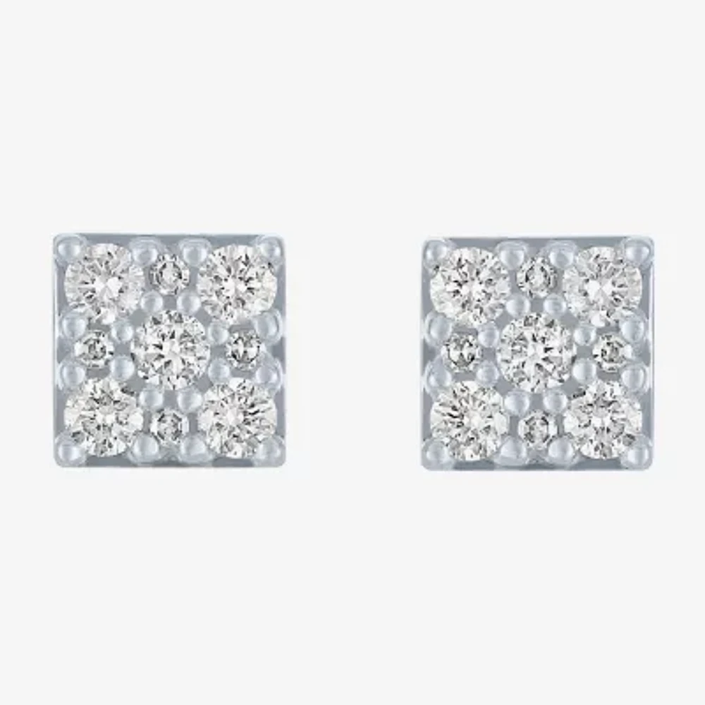 Diamond Blossom (G-H / I1-I2) 1/2 CT. T.W. Lab Grown White Diamond 10K White Gold Square Stud Earrings