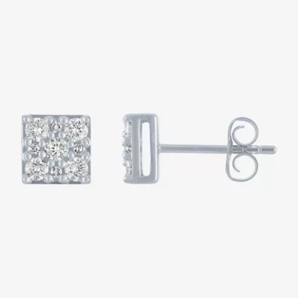 Diamond Blossom (G-H / I1-I2) 1/2 CT. T.W. Lab Grown White Diamond 10K White Gold Square Stud Earrings