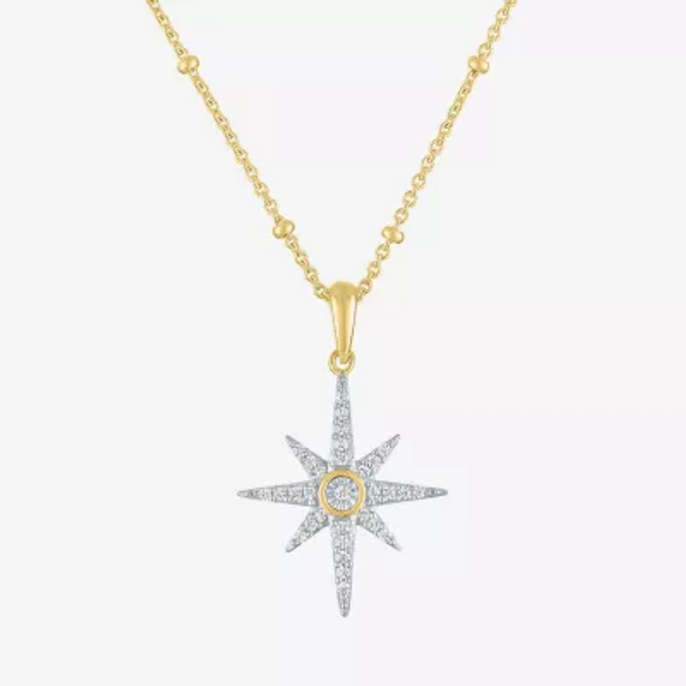 Diamond Addiction (G-H / I1-I2) North Star Womens 1/8 CT. T.W. Lab Grown White Diamond 14K Gold Over Silver Star 18 Inch Pendant Necklace