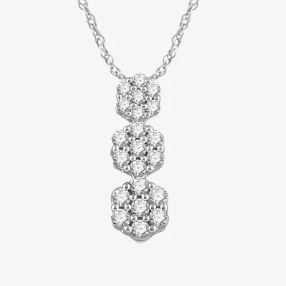 Diamond Blossom Womens 1/4 CT. T.W. Lab Grown White Diamond Sterling Silver Flower 18 Inch Pendant Necklace