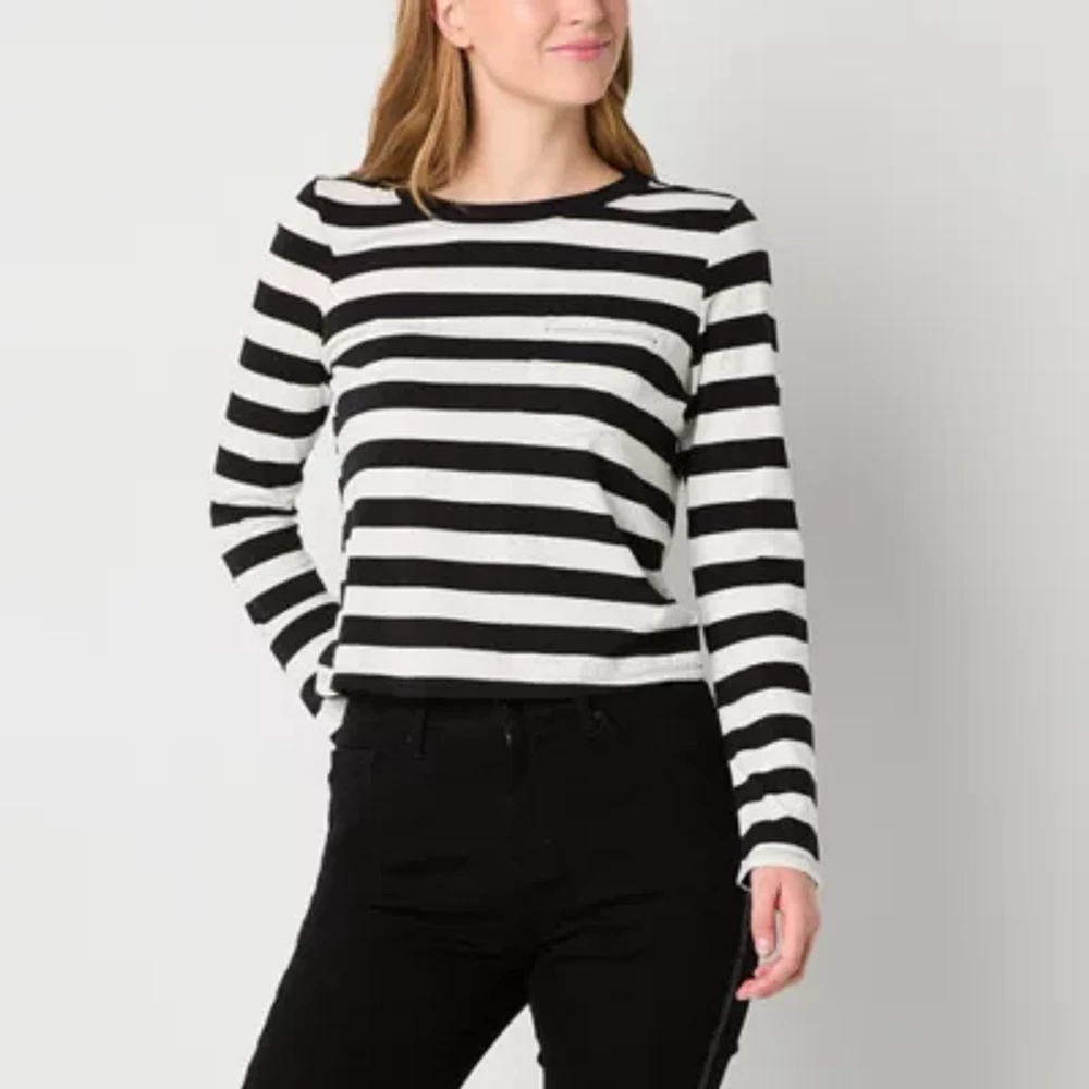 a.n.a Pocket Womens Crew Neck Long Sleeve T-Shirt