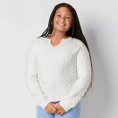 Thereabouts Little & Big Kid Girls Split Crew Neck Long Sleeve Pullover Sweater